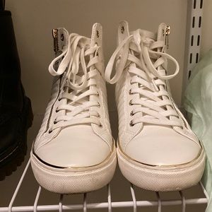 White and gold guess high tops